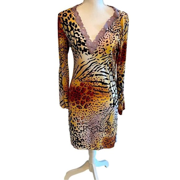 Natori Animal Print Dress Lace Trim Size Small - Picture 5 of 11